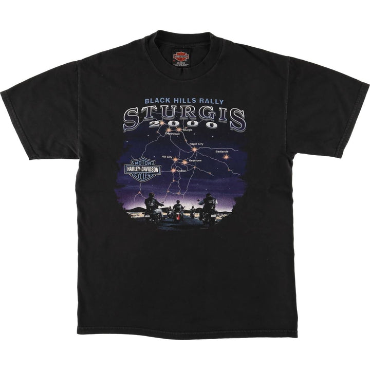 00'S Harley-Davidson Motorcycle Bike T-shirt Made in USA Men's M size cotton black type Vintage Second Hand