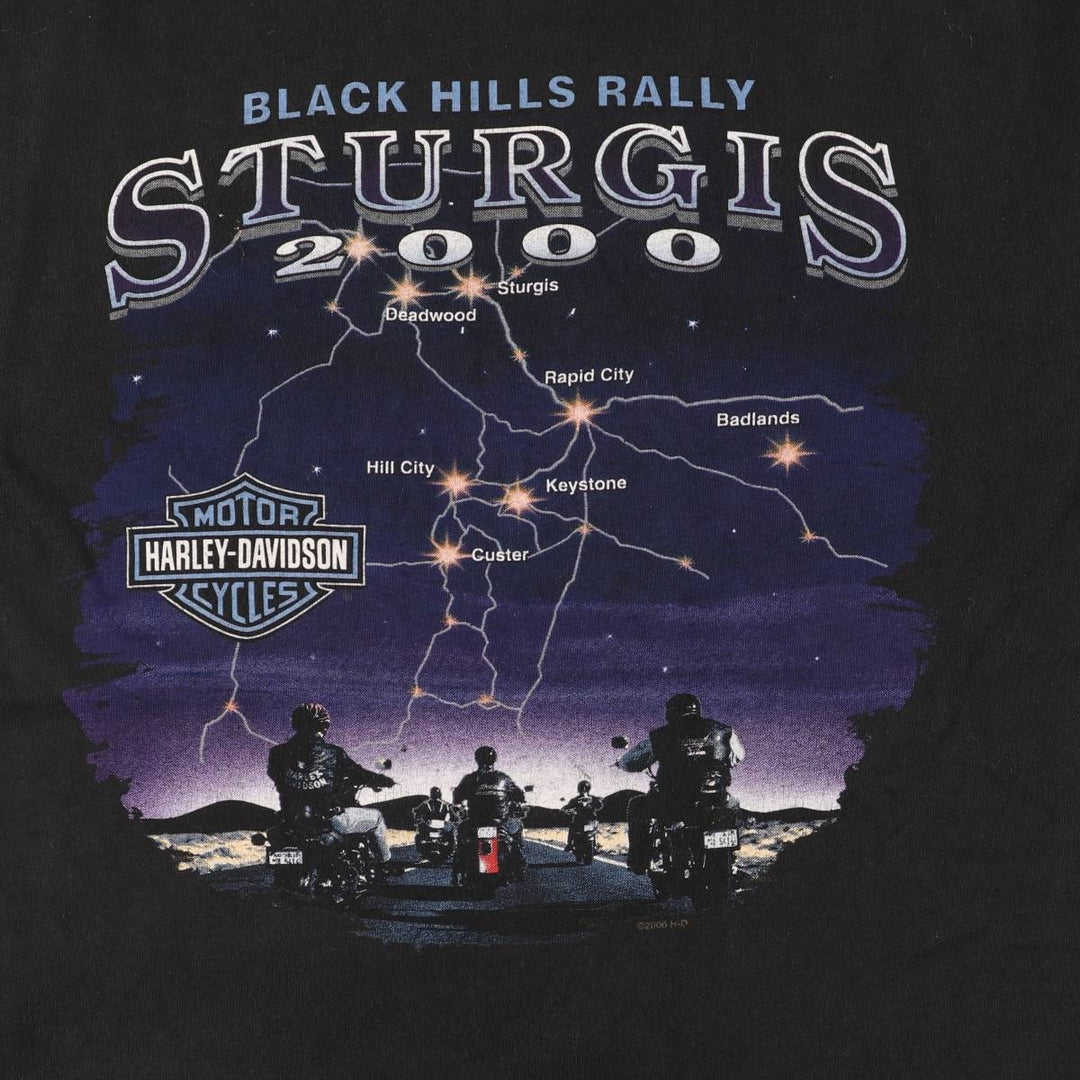 00'S Harley-Davidson Motorcycle Bike T-shirt Made in USA Men's M size cotton black type Vintage Second Hand