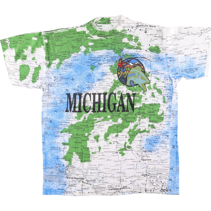 Vintage map all-over print souvenir T-shirt, size M, men's unclear white type Vintage Second Hand