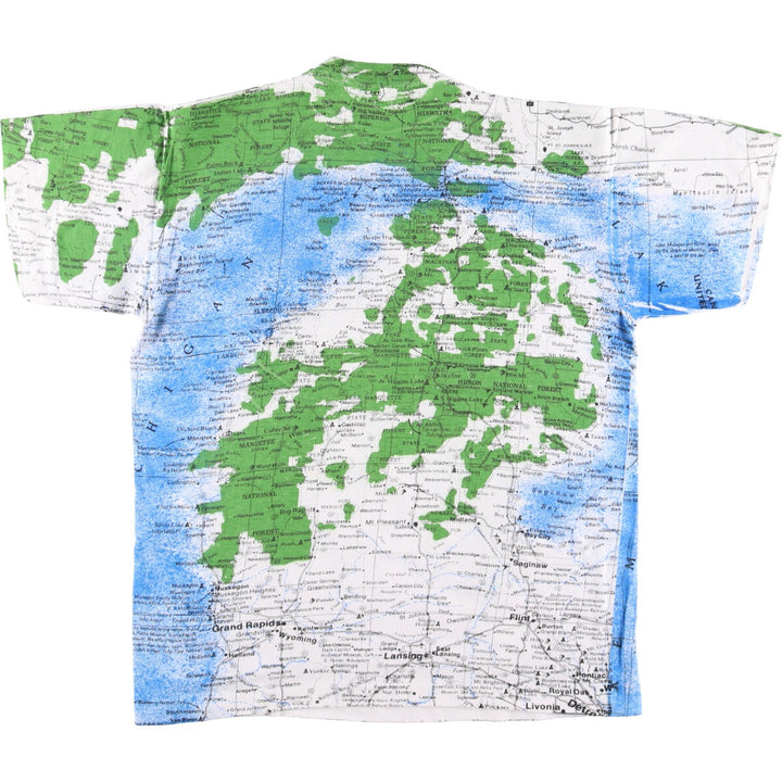 Vintage map all-over print souvenir T-shirt, size M, men's unclear white type Vintage Second Hand