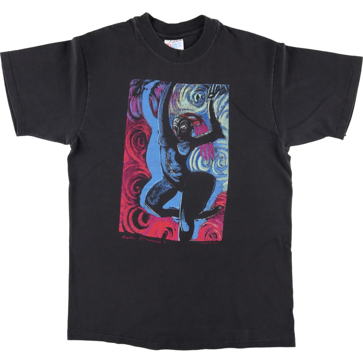 Vintage 90'S Hanes Art T-shirt, Made in USA, Men's Size Medium cotton black type Vintage Second Hand