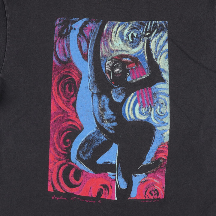 Vintage 90'S Hanes Art T-shirt, Made in USA, Men's Size Medium cotton black type Vintage Second Hand
