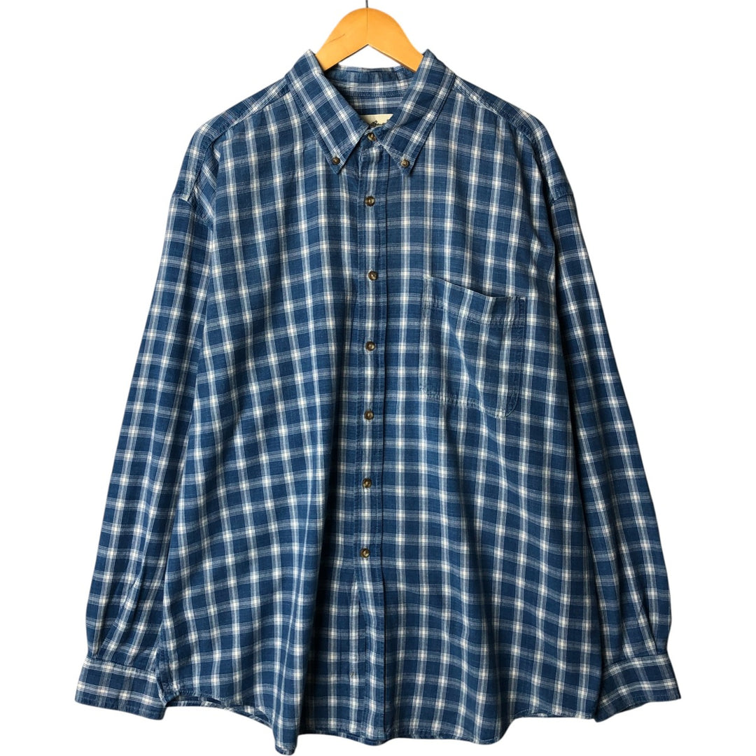 Eddie Bauer Long Sleeve Button-Down Check Shirt, Men's XL cotton blue type Vintage Second Hand