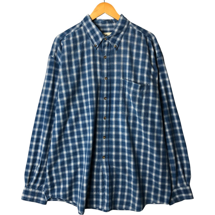 Eddie Bauer Long Sleeve Button-Down Check Shirt, Men's XL cotton blue type Vintage Second Hand