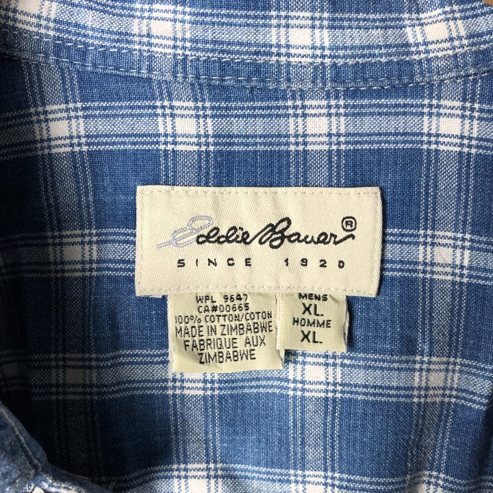 Eddie Bauer Long Sleeve Button-Down Check Shirt, Men's XL cotton blue type Vintage Second Hand