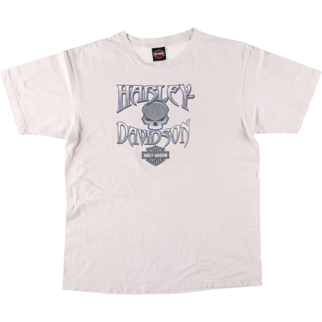 00'S Harley-Davidson Skull Pattern Motorcycle Bike T-shirt Made in USA Men's XL cotton white type Vintage Second Hand
