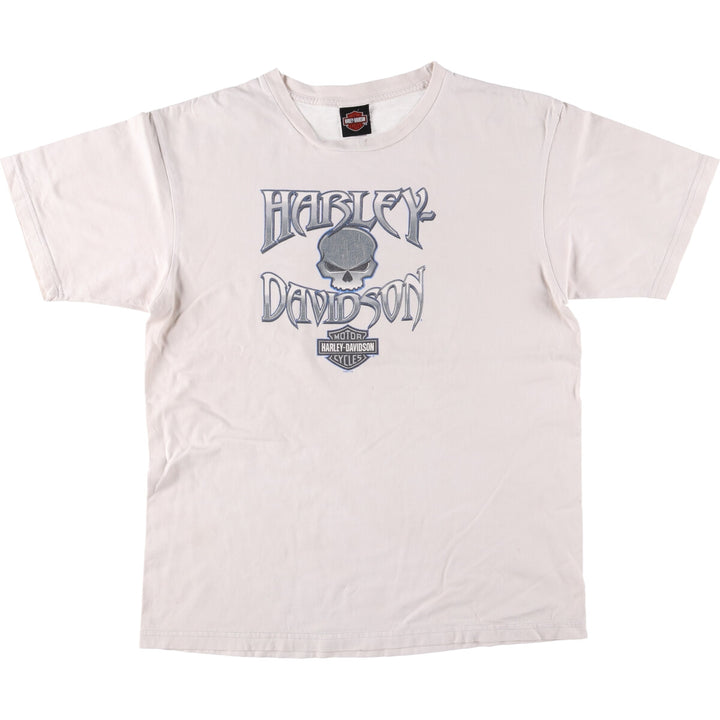 00'S Harley-Davidson Skull Pattern Motorcycle Bike T-shirt Made in USA Men's XL cotton white type Vintage Second Hand