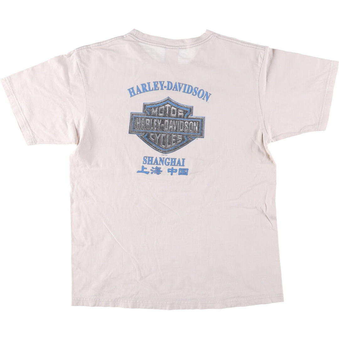 00'S Harley-Davidson Skull Pattern Motorcycle Bike T-shirt Made in USA Men's XL cotton white type Vintage Second Hand