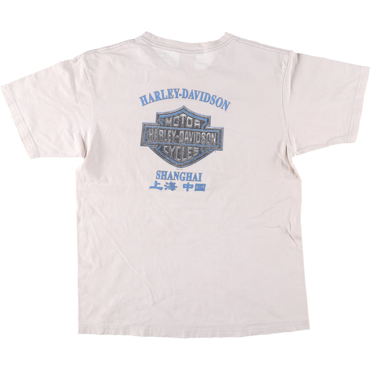 00'S Harley-Davidson Skull Pattern Motorcycle Bike T-shirt Made in USA Men's XL cotton white type Vintage Second Hand