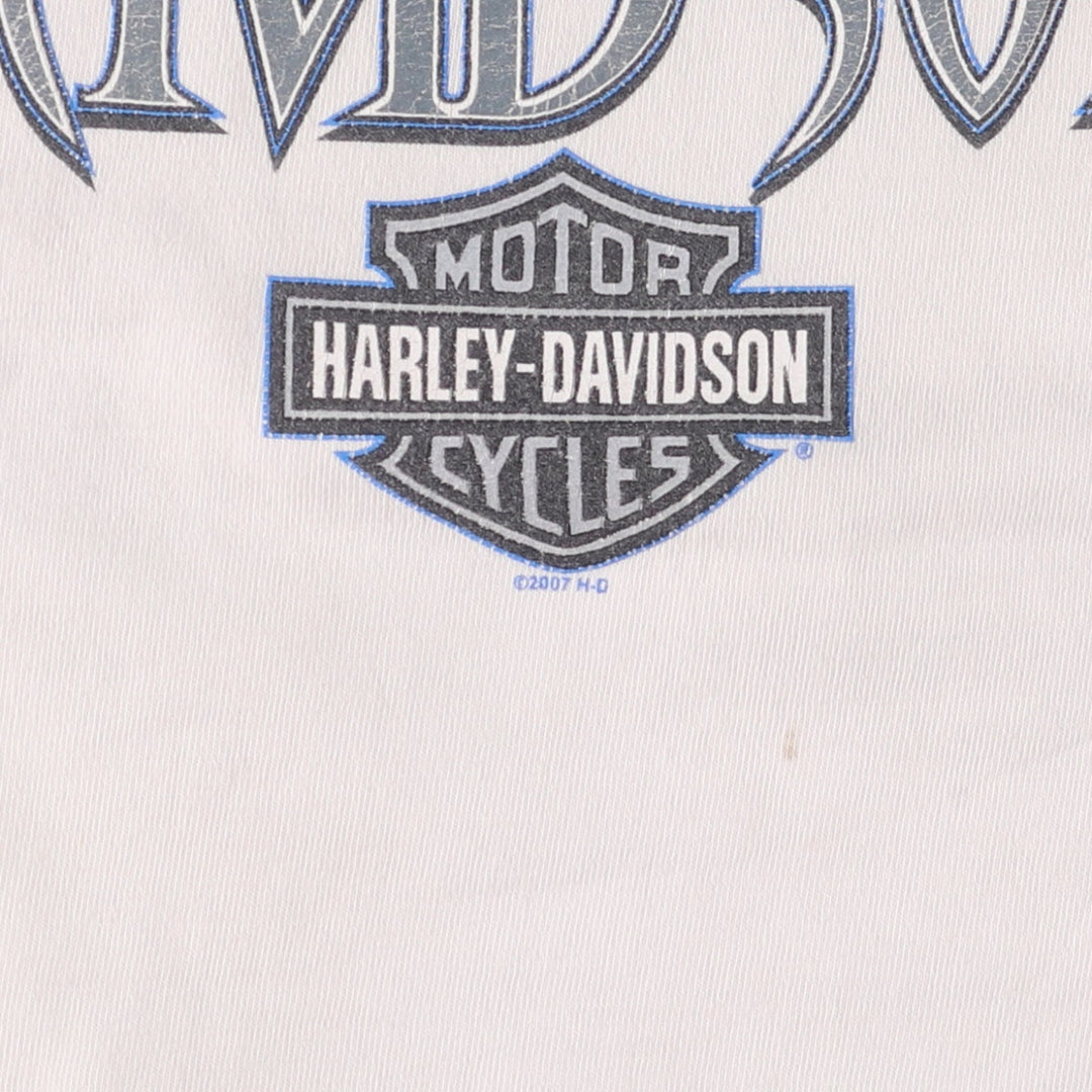 00'S Harley-Davidson Skull Pattern Motorcycle Bike T-shirt Made in USA Men's XL cotton white type Vintage Second Hand