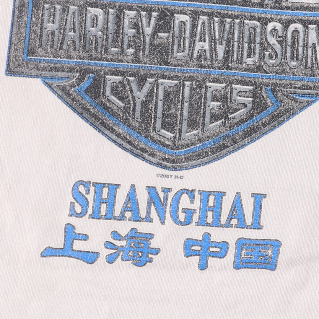 00'S Harley-Davidson Skull Pattern Motorcycle Bike T-shirt Made in USA Men's XL cotton white type Vintage Second Hand