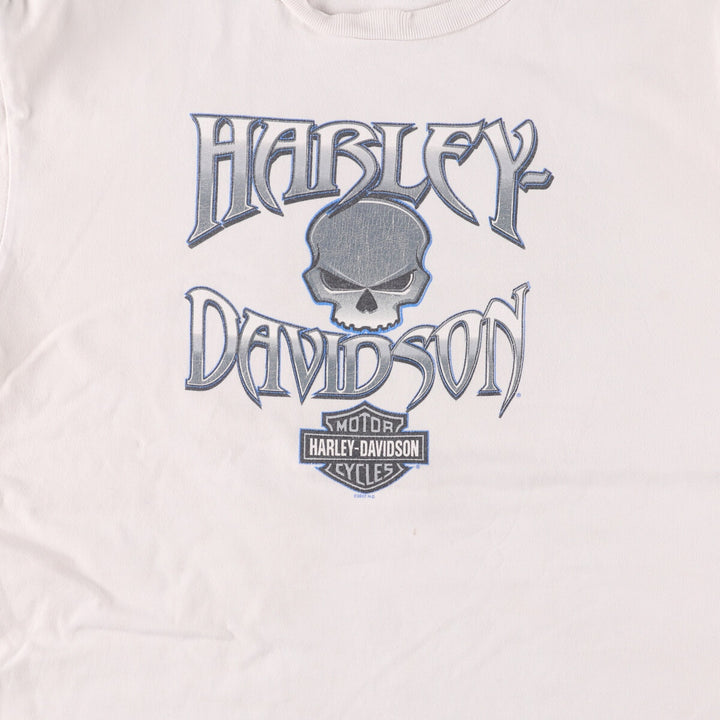 00'S Harley-Davidson Skull Pattern Motorcycle Bike T-shirt Made in USA Men's XL cotton white type Vintage Second Hand