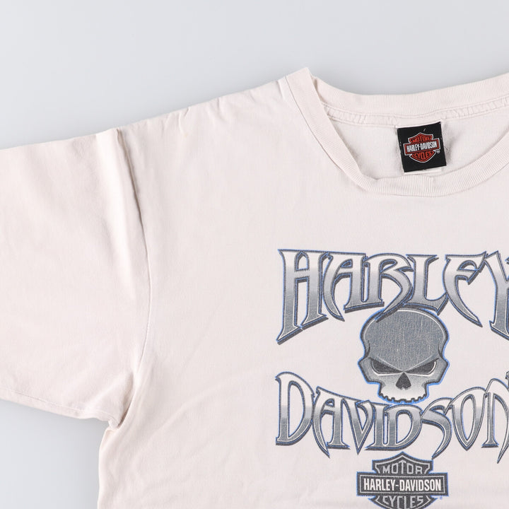 00'S Harley-Davidson Skull Pattern Motorcycle Bike T-shirt Made in USA Men's XL cotton white type Vintage Second Hand