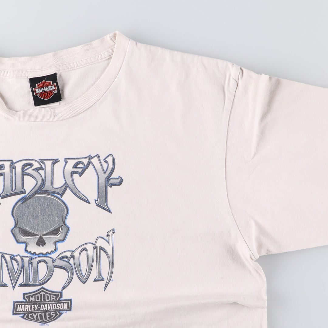 00'S Harley-Davidson Skull Pattern Motorcycle Bike T-shirt Made in USA Men's XL cotton white type Vintage Second Hand
