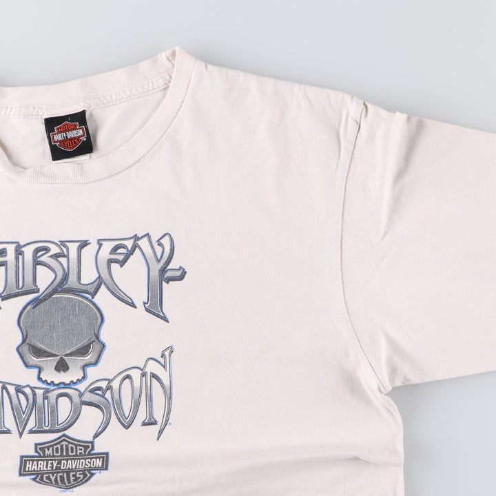 00'S Harley-Davidson Skull Pattern Motorcycle Bike T-shirt Made in USA Men's XL cotton white type Vintage Second Hand