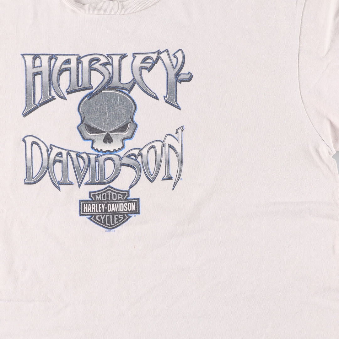 00'S Harley-Davidson Skull Pattern Motorcycle Bike T-shirt Made in USA Men's XL cotton white type Vintage Second Hand