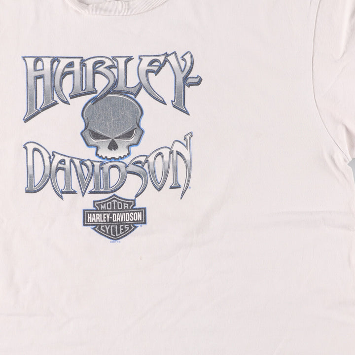 00'S Harley-Davidson Skull Pattern Motorcycle Bike T-shirt Made in USA Men's XL cotton white type Vintage Second Hand