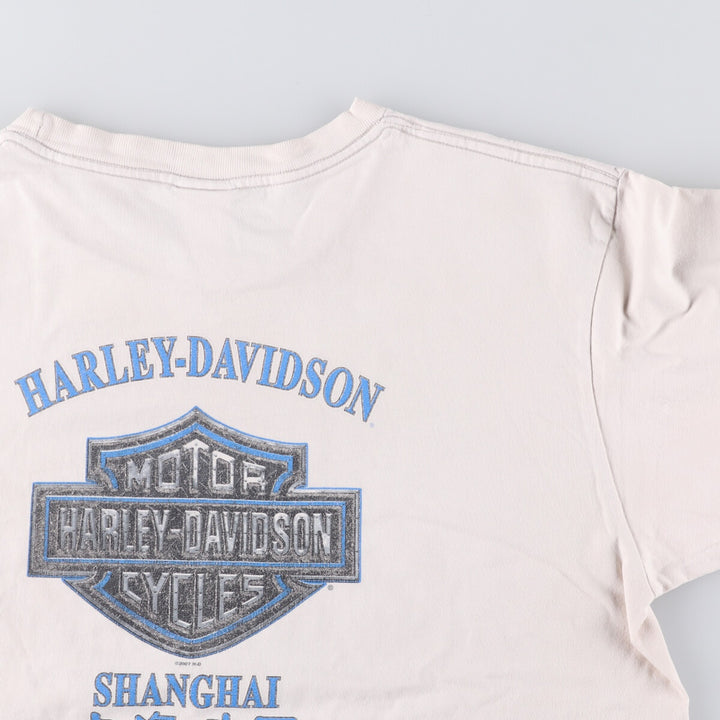 00'S Harley-Davidson Skull Pattern Motorcycle Bike T-shirt Made in USA Men's XL cotton white type Vintage Second Hand
