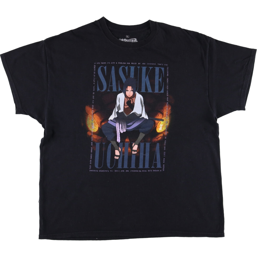 2000'S Naruto Shippuden SASUKE Anime Character Print T-Shirt Men's XL cotton black type Vintage Second Hand
