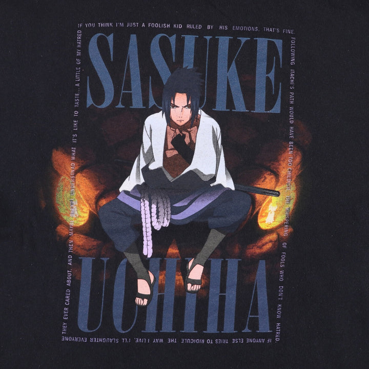 2000'S Naruto Shippuden SASUKE Anime Character Print T-Shirt Men's XL cotton black type Vintage Second Hand