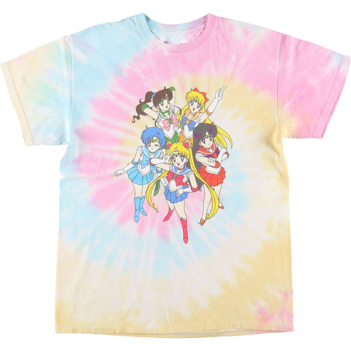 Sailor Moon Tie-Dye Pattern Anime Character Print T-Shirt, Men's Size Small, Double-Sided Print cotton multicolor Vintage Second Hand