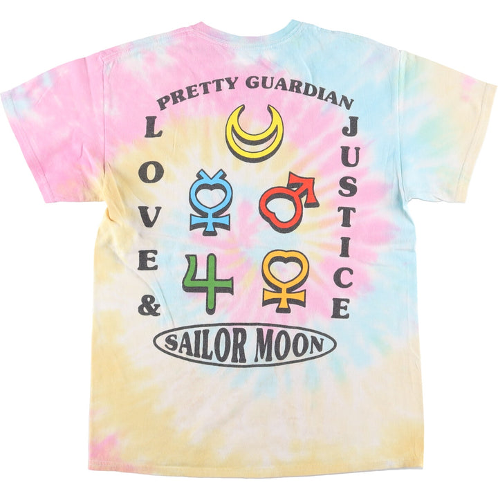 Sailor Moon Tie-Dye Pattern Anime Character Print T-Shirt, Men's Size Small, Double-Sided Print cotton multicolor Vintage Second Hand