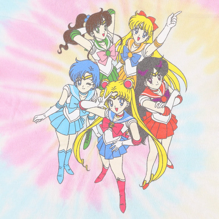 Sailor Moon Tie-Dye Pattern Anime Character Print T-Shirt, Men's Size Small, Double-Sided Print cotton multicolor Vintage Second Hand