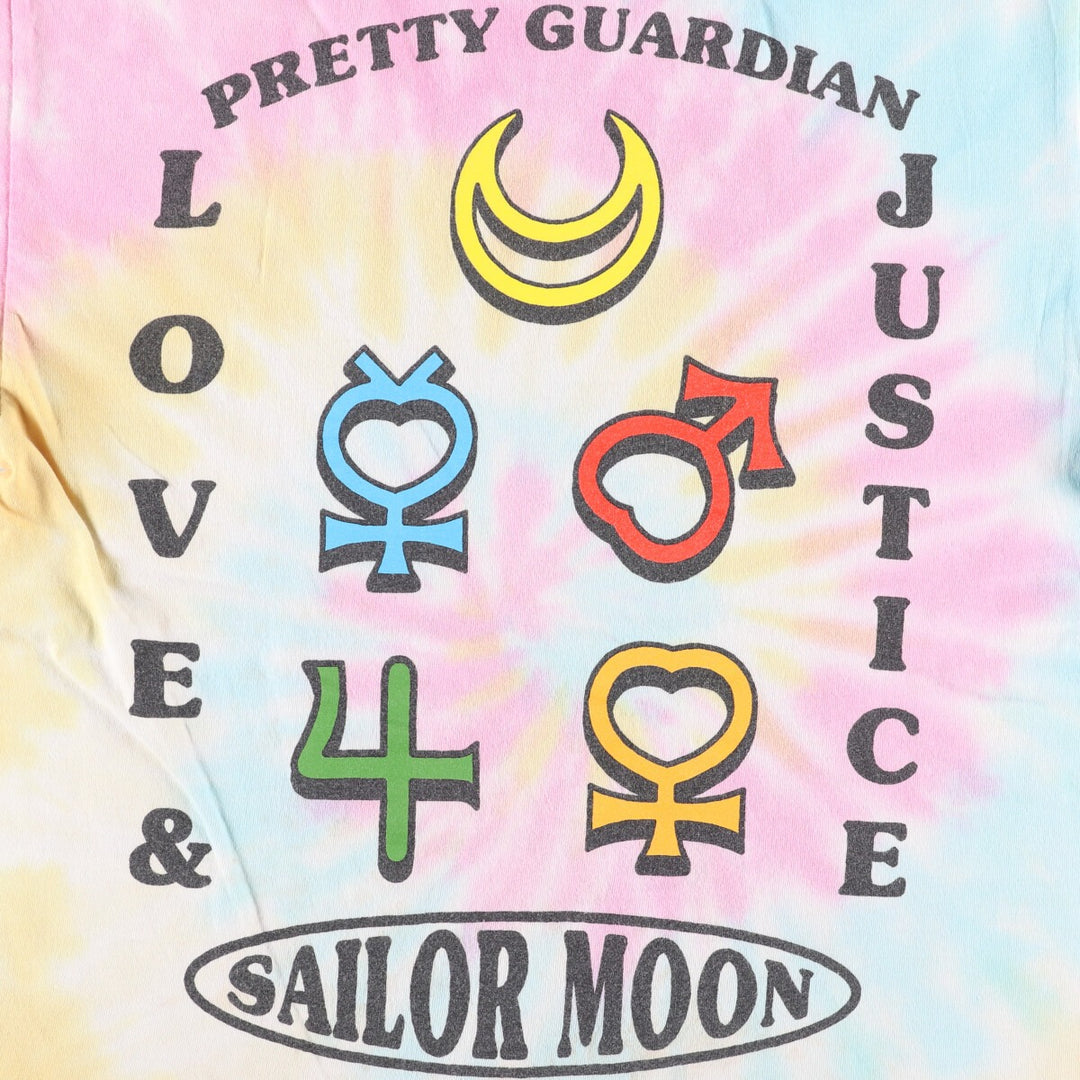Sailor Moon Tie-Dye Pattern Anime Character Print T-Shirt, Men's Size Small, Double-Sided Print cotton multicolor Vintage Second Hand