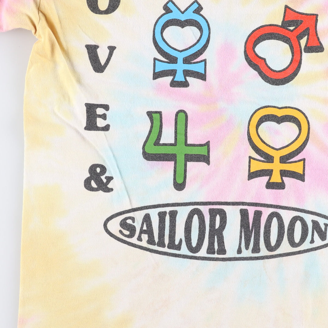 Sailor Moon Tie-Dye Pattern Anime Character Print T-Shirt, Men's Size Small, Double-Sided Print cotton multicolor Vintage Second Hand
