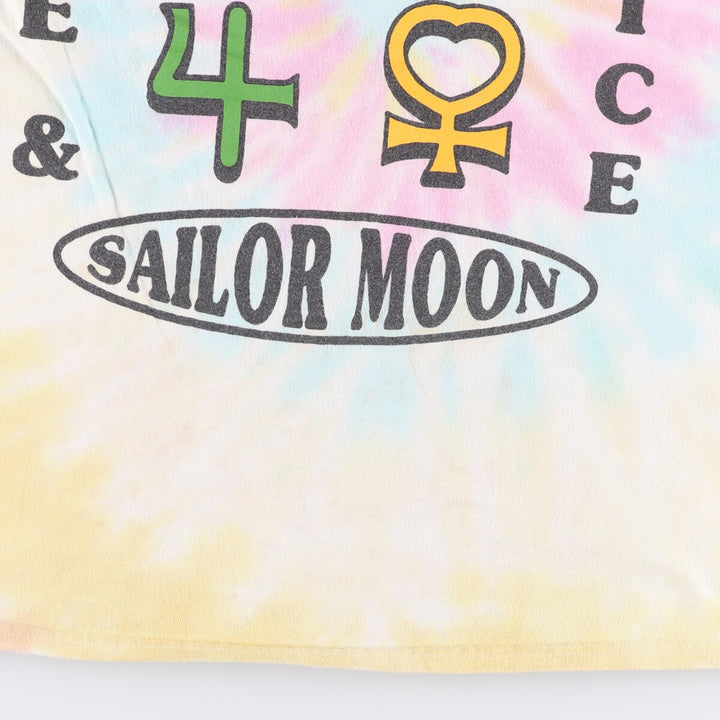 Sailor Moon Tie-Dye Pattern Anime Character Print T-Shirt, Men's Size Small, Double-Sided Print cotton multicolor Vintage Second Hand