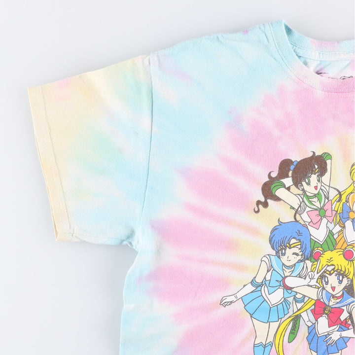 Sailor Moon Tie-Dye Pattern Anime Character Print T-Shirt, Men's Size Small, Double-Sided Print cotton multicolor Vintage Second Hand