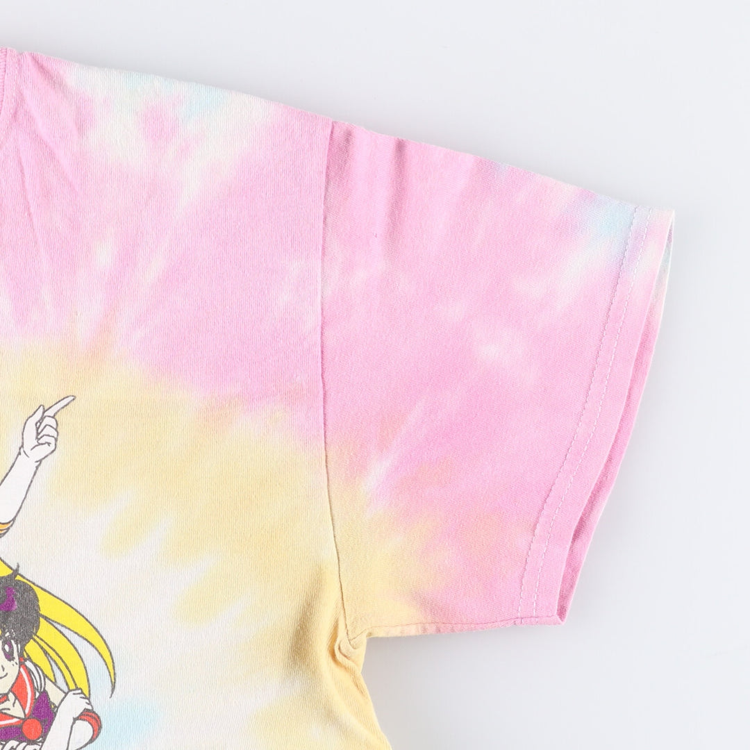 Sailor Moon Tie-Dye Pattern Anime Character Print T-Shirt, Men's Size Small, Double-Sided Print cotton multicolor Vintage Second Hand