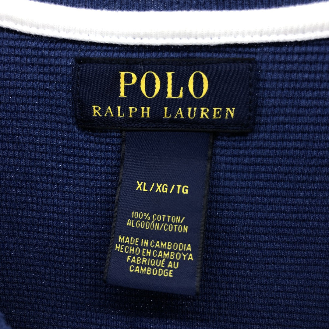 Ralph Lauren POLO RALPH LAUREN V-neck thermal long sleeve T-shirt waffle men's XL size cotton Navy blue Vintage Second Hand