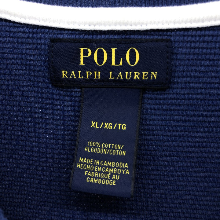 Ralph Lauren POLO RALPH LAUREN V-neck thermal long sleeve T-shirt waffle men's XL size cotton Navy blue Vintage Second Hand