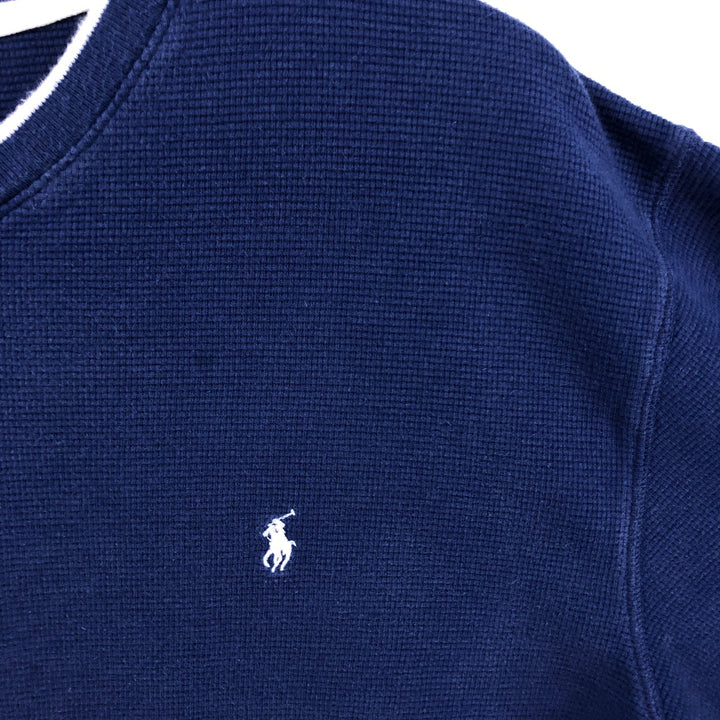 Ralph Lauren POLO RALPH LAUREN V-neck thermal long sleeve T-shirt waffle men's XL size cotton Navy blue Vintage Second Hand