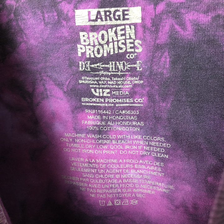 BROKEN PROMISES Death Note Ryuk Tie-Dye Pattern Anime Character Print Long Sleeve T-Shirt, Men's Size L cotton purple type Vintage Second Hand