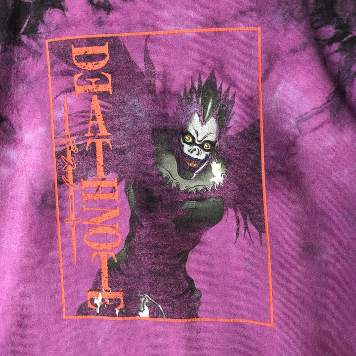 BROKEN PROMISES Death Note Ryuk Tie-Dye Pattern Anime Character Print Long Sleeve T-Shirt, Men's Size L cotton purple type Vintage Second Hand