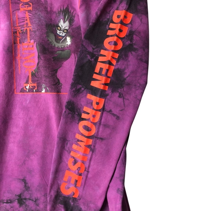 BROKEN PROMISES Death Note Ryuk Tie-Dye Pattern Anime Character Print Long Sleeve T-Shirt, Men's Size L cotton purple type Vintage Second Hand