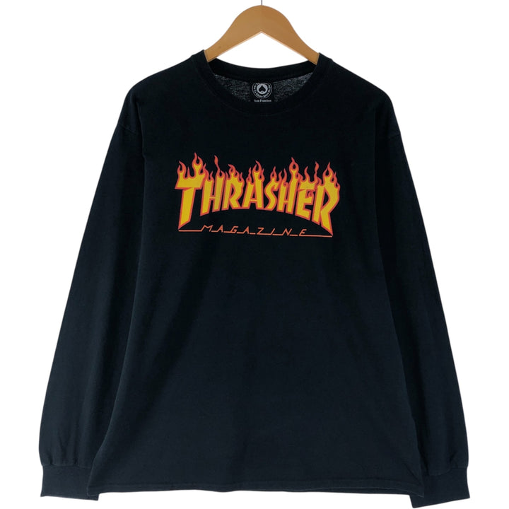 Thrasher Fire Pattern Long Sleeve T-Shirt, Men's Size L cotton black type Vintage Second Hand