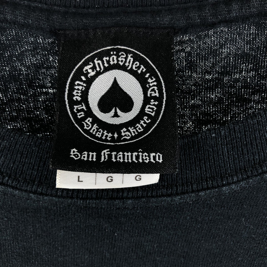Thrasher Fire Pattern Long Sleeve T-Shirt, Men's Size L cotton black type Vintage Second Hand