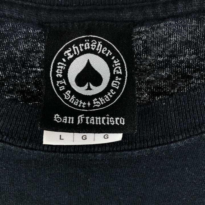 Thrasher Fire Pattern Long Sleeve T-Shirt, Men's Size L cotton black type Vintage Second Hand