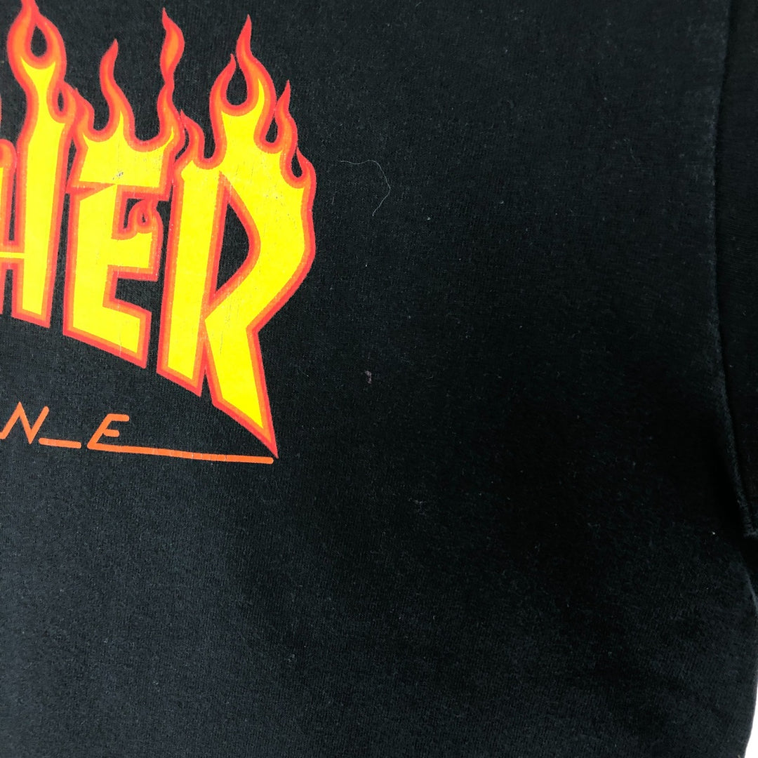 Thrasher Fire Pattern Long Sleeve T-Shirt, Men's Size L cotton black type Vintage Second Hand