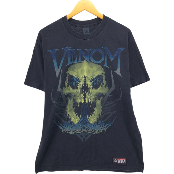 WWE Skull Pattern Professional Wrestling Sports Print T-Shirt, Men's Size L cotton black type Vintage Second Hand