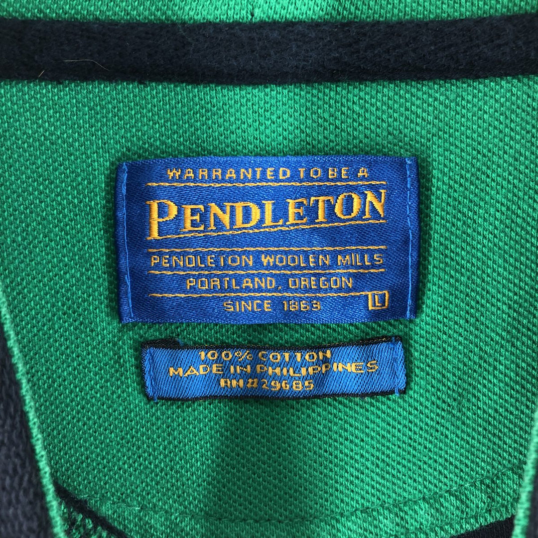 Pendleton High Neck Long T-Shirt, Men's Size L cotton navy blue type Vintage Second Hand