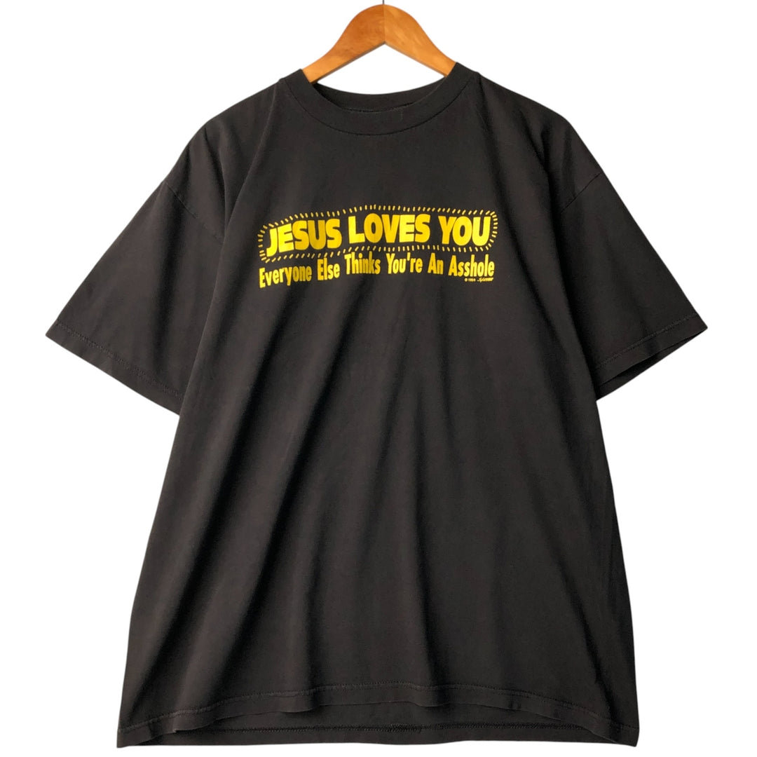 90'S Q-TEES Message Print T-Shirt Made in USA Men's XL Vintage cotton black type Vintage Second Hand
