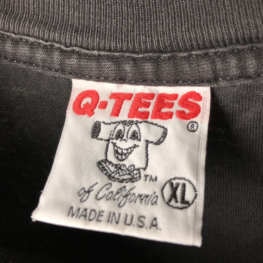 90'S Q-TEES Message Print T-Shirt Made in USA Men's XL Vintage cotton black type Vintage Second Hand