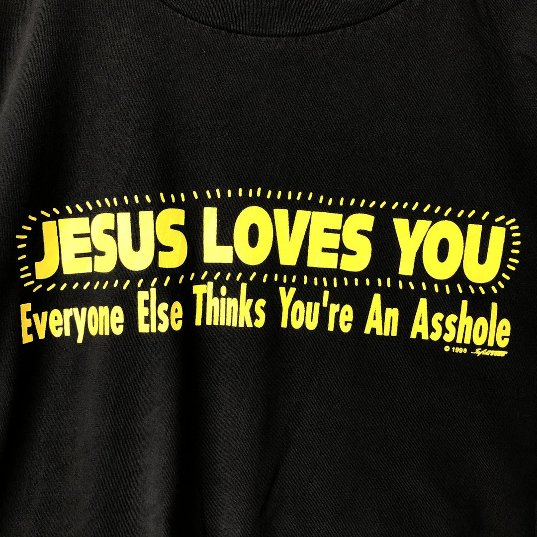 90'S Q-TEES Message Print T-Shirt Made in USA Men's XL Vintage cotton black type Vintage Second Hand