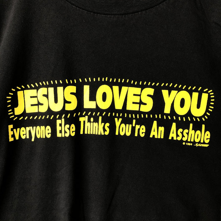 90'S Q-TEES Message Print T-Shirt Made in USA Men's XL Vintage cotton black type Vintage Second Hand