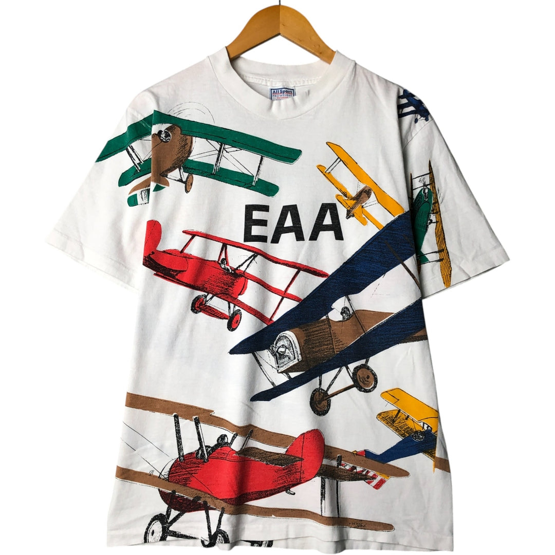 90'S All Sport EAA All-Over Print T-Shirt, Made in USA, Men's Size L, Vintage cotton white type Vintage Second Hand