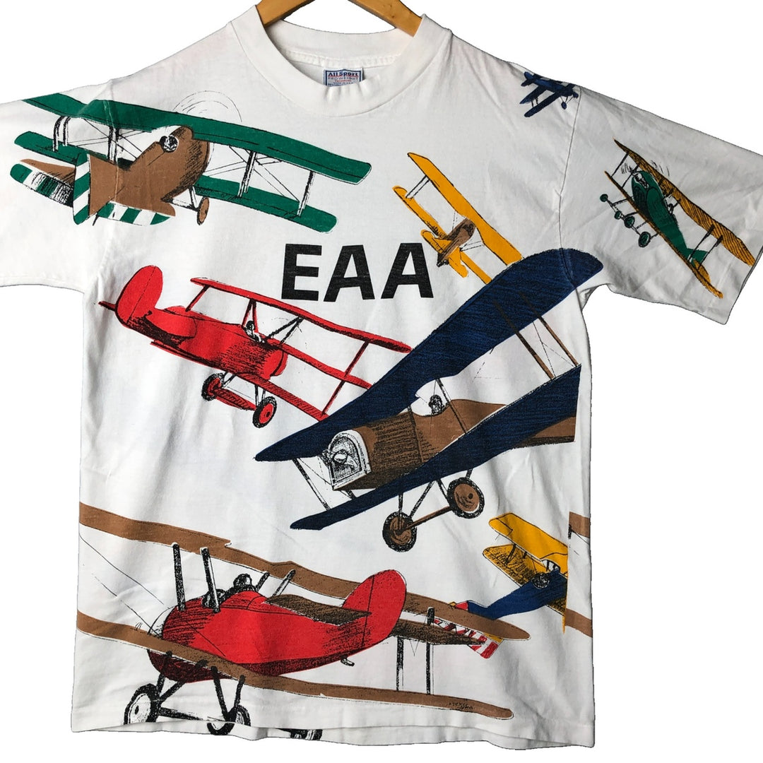 90'S All Sport EAA All-Over Print T-Shirt, Made in USA, Men's Size L, Vintage cotton white type Vintage Second Hand